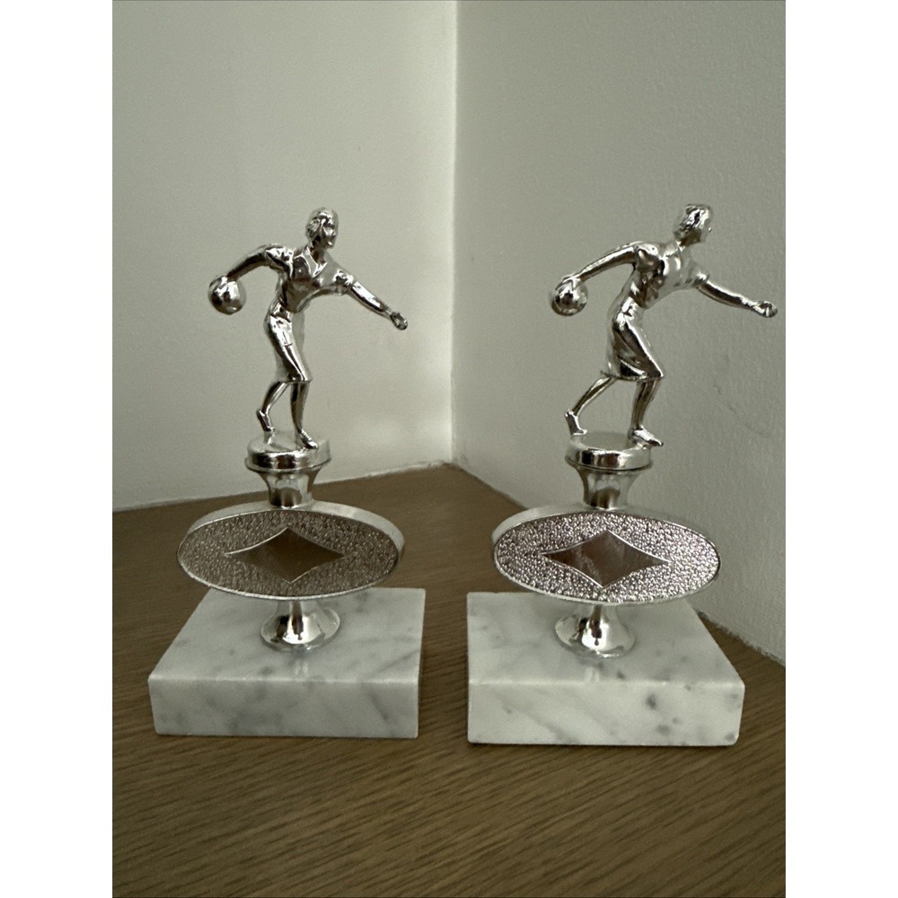 2 Vintage Women's Bowling Trophy Blank 6" Tall  Marble Base Art Deco